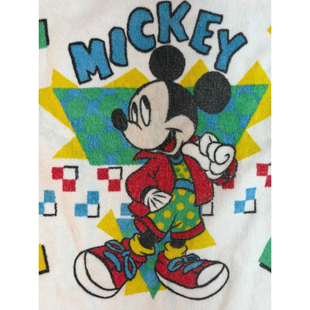 Vintage Mickey Mouse Disney Hand Towel 90s Geometric Retro White Cotton Blend